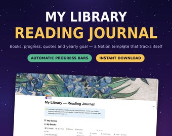 Reading Tracker Concept Template | Book Log Reading Journal Progress Bars | Yearly Reading Challenge Goal | Book Quotes Digital Download