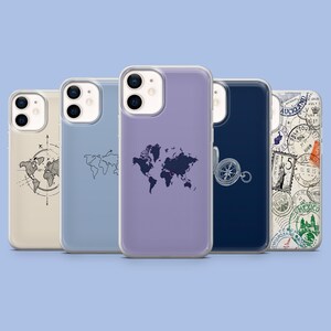 World Map Phone Case Travel Aesthetic Cover for iPhone 17 Pro, 16, 15, 14, Samsung S25, S24FE, S23, S22, A16, A55, A25, Pixel 9