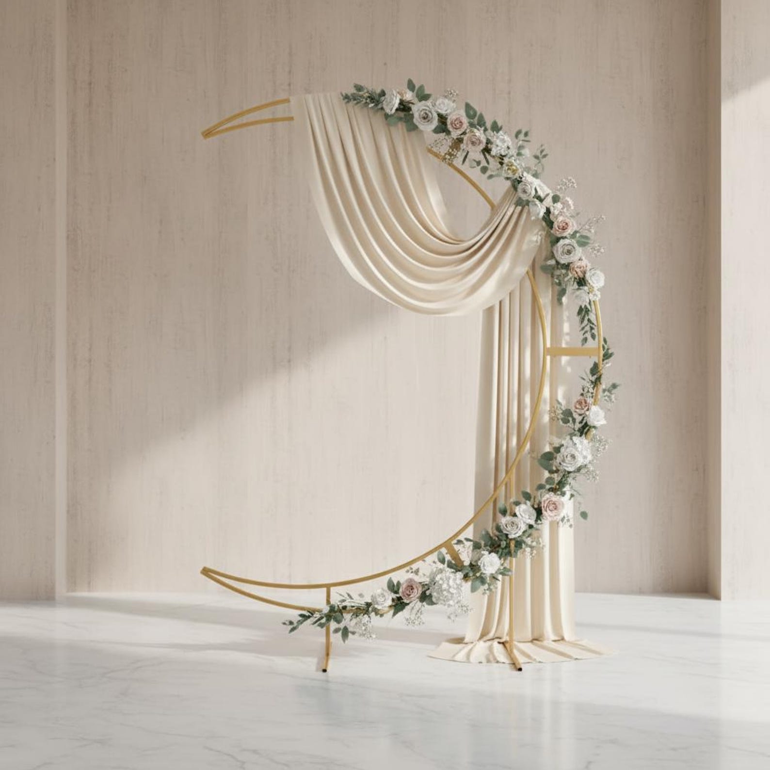 7.5ft Gold Crescent Moon Wedding Arch Stand, Large Metal Backdrop Frame