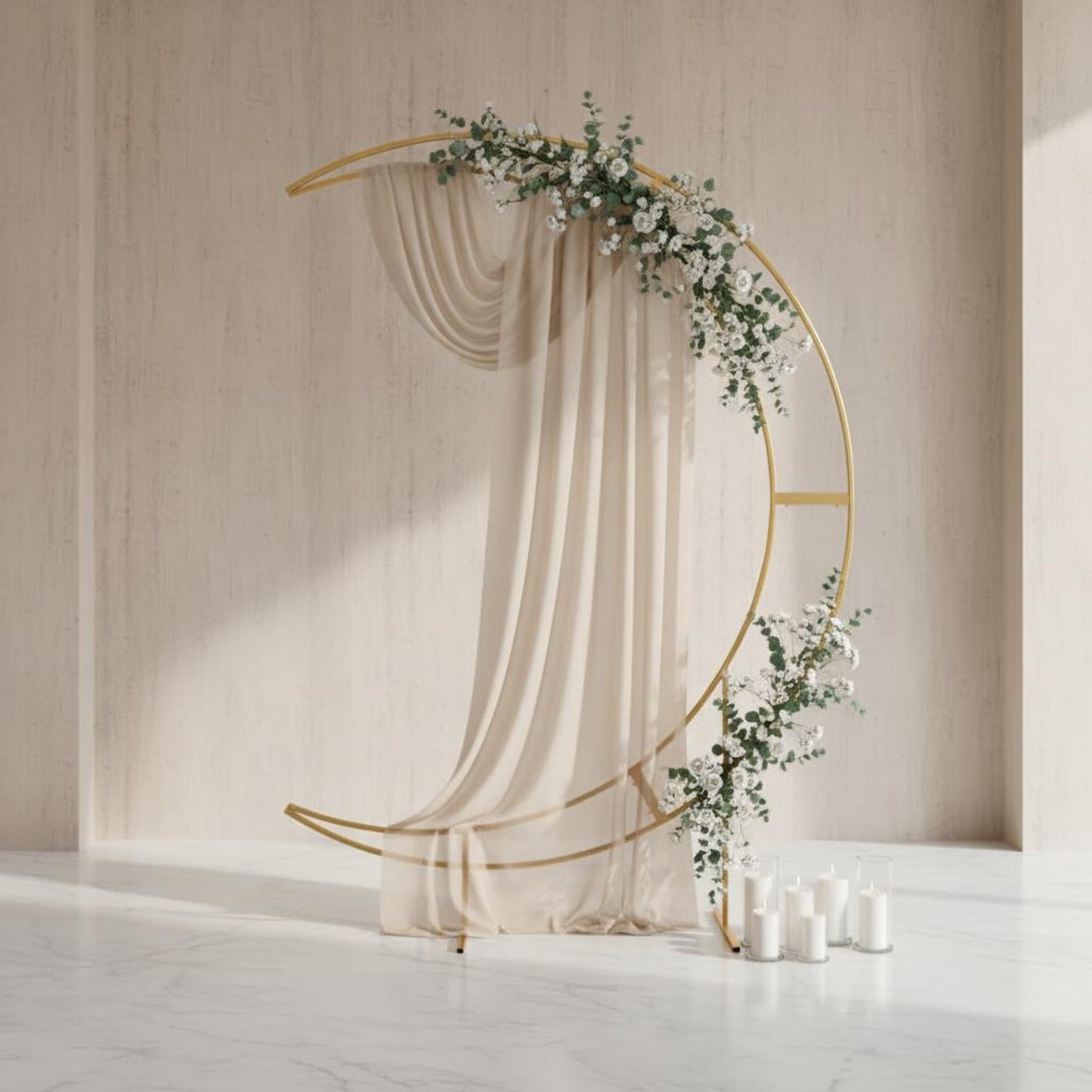 7.5ft Gold Crescent Moon Wedding Arch Stand, Large Metal Backdrop Frame