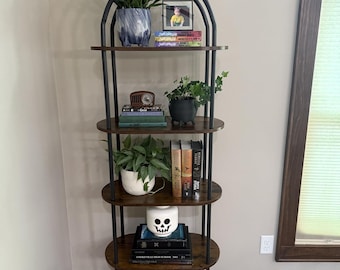 5 Tier Wood & Metal Open Bookshelf | Display Shelf Rack | Tall Wooden Bookcase | Corner Bookshelf | Floor Bookshelf | Toddler Bookshelf