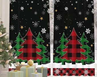 Christmas Living Room Curtains 63 Inch Length 2 Panels Set, Christmas Trees...