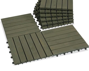 Baldosas de madera de acacia para terraza, 9 piezas - Fácil instalación entrelazada para terraza y patio, 12,2 x 12,2