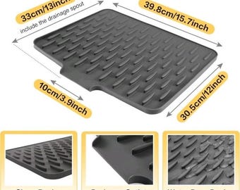 Tapete de secado de silicona CHIKILLA para encimera de cocina, diseño de drenaje rápido para