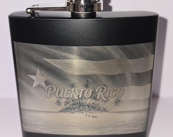 Hip Flask Puerto Rican Flag Island Engraved With Funnel 6oz