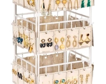 Yoimori Rotating Earring Holder, Wood Base Jewelry Organizer (48 Pairs)