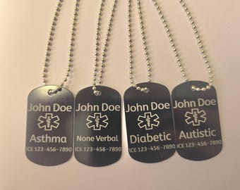 Medical Alert Necklace Dog Tag Buy 2 Get 1 Free Free Engraving