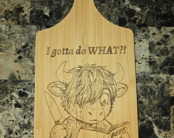 Engraved Bamboo Cutting Board: Highland Cow Kitchen Decor (11x5)