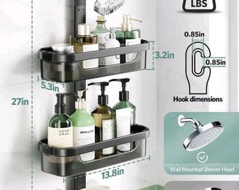 LAMU Adjustable Shower Caddy Hanging, Rust-Proof Hanging Organizer 3-Tier Silver