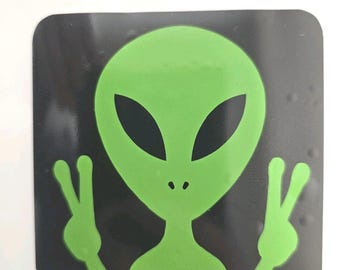 Alien Car Decal Sticker Peace Sign Green Alien
