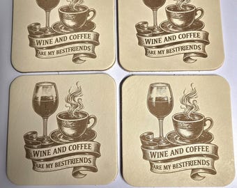 Leather Coasters 4 Pack Wine And Coffee Are My Bestfriends Engraved