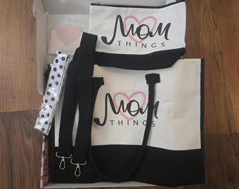 Mom Things Tote Bag Make Up Bag Black White Cross Body Gift Christmas Mother's
