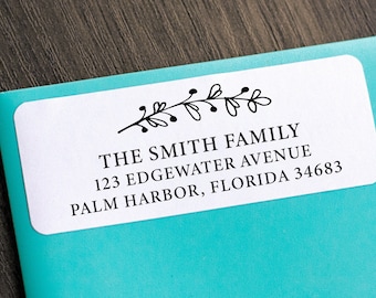 Set of Return Address Labels - White Matte - Modern Christmas Floral - Custom Personalized