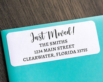 WE JUST MOVED! Set of Return Address Labels - Matte White - Custom Personalized - Calligraphy & Modern