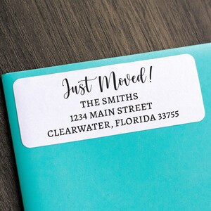WE JUST MOVED Set of Return Address Labels Matte White Custom Personalized Calligraphy & Modern image 1