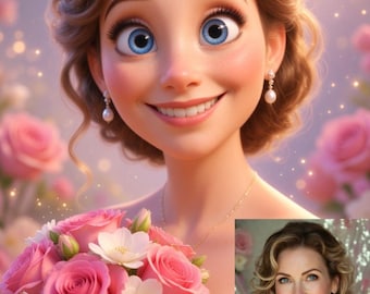 Personalisierte Disney-Art-Porträt | Benutzerdefiniertes Cartoon-Gesicht | Muttertagsgeschenk | Prinzessin Portrait Digitaler Download