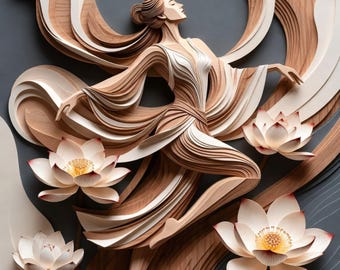 Personalisierte Tanzen | Frau Lotus Kunstdruck | Holzstruktur Layered Boho Dekor (Digitaler Download)