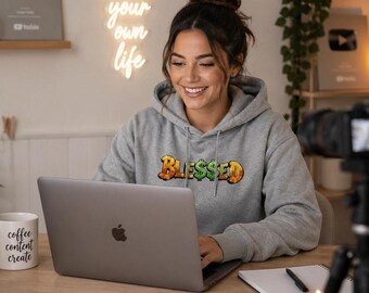 BLESSED Premium Unisex Pullover Hoodie | JustHoods JH001 Soft Graphic Hoodie | Streetwear Motivational Sweatshirt