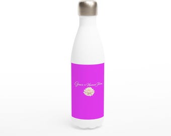Grace In Human Form Lotus Water Bottle, 17oz Stainless Steel Bottle, Spiritual Drinkware, Mindfulness Gift, Insulated Travel Flask