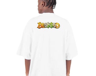 BLESSED Men’s Oversized Drop Shoulder T-Shirt | Shaka Wear SHGDD Heavyweight Streetwear Tee | Relaxed Graphic Cotton Shirt