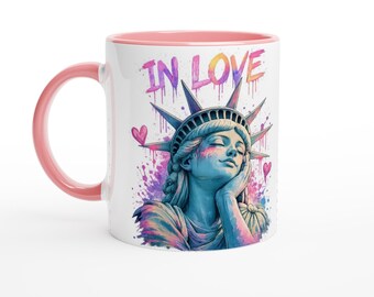 IN LOVE Statue of Liberty Mug – NYC Pop Art Coffee Cup
