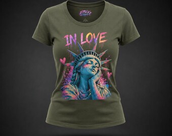 Statue of Liberty “IN LOVE” Graphic Tee – NYC Pop Art Aesthetic Shirt