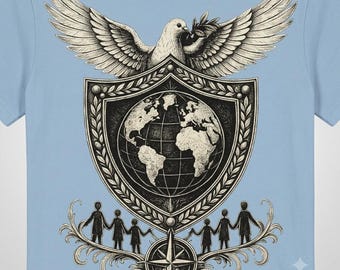 Peace and Security T Shirt, World Peace Graphic Tee, Dove of Peace Heritage Shirt Compass Emblem Vintage Tee Global Safety Gift Unisex Shirt