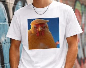 Camiseta divertida de pollo Trump, camiseta con estampado de meme, camiseta de parodia política, camiseta de humor viral, regalo para amigos, estilo streetwear estético