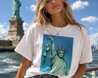 Statue of Liberty Glitch Art T-Shirt, Women's Edgy Graphic Tee