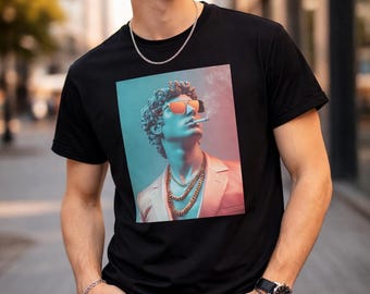 David Statue Vaporwave T-Shirt, Retro Neon Streetwear Tee, Unisex Graphic Shirt
