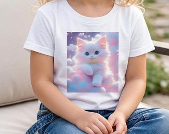 Girls Cotton T-Shirt – Fluffy Kitten Cloud Graphic Tee