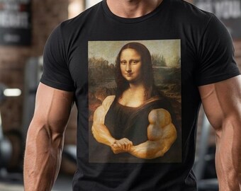 Buff Mona Lisa Shirt, Funny Gym Meme Tee, Viral Black Workout Shirt
