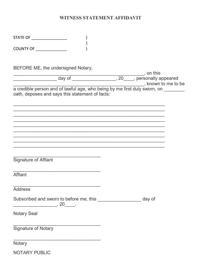 Witness Statement Editable Legal Witness Affidavit Template Court Statement Form Editable Word ...