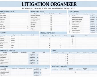 Personal Injury Paralegal Spreadsheet Excel Attorney Case Management Template & Case Tracker