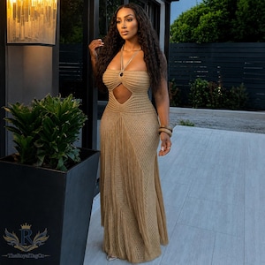 hollow cut out seamless dress Dropship Solid Sleeveless Hollow Out Sexy Dress; High Split High Neck Dress; Women's Clothing to Sell Online at a Lower Price