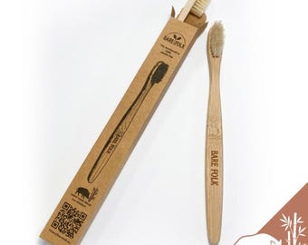 Spazzolino da denti BareFolk senza plastica, setole di cinghiale e manico in bambù, 100% naturale e biodegradabile