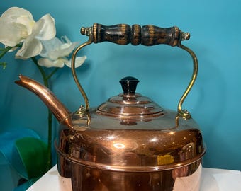 Antique Copper Kettle with Brass & Wooden Handle