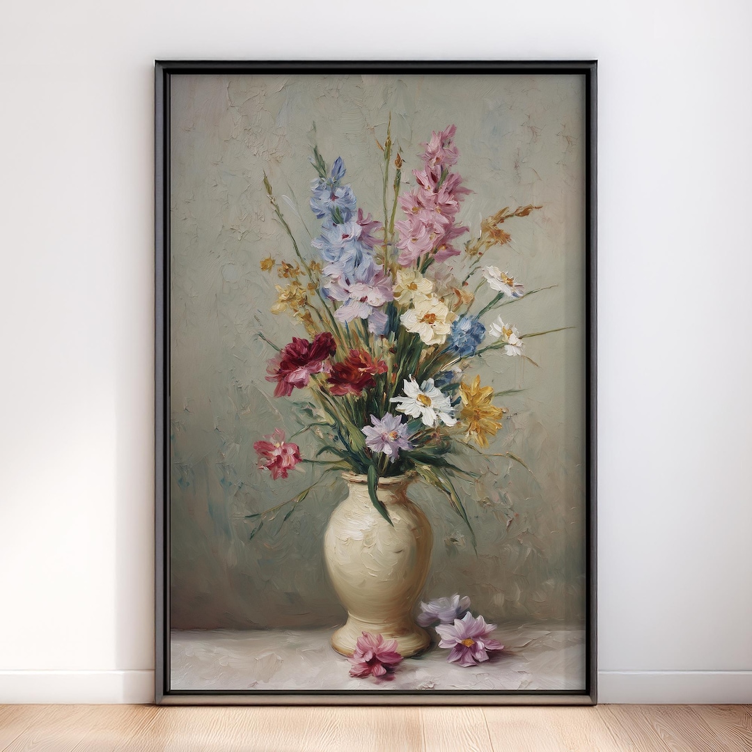 Vintage Wildflower Bouquet Painting | Rustic Spring Floral Wall Art ...