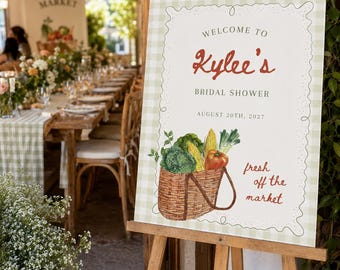 Fresh Off the Market Bridal Shower Bundle | Editable Canva Invitation and Welcome Sign Template