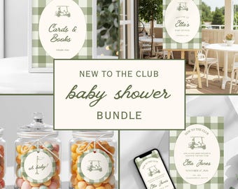 Nieuw bij de club babyshowerfeestbundel: golfthema, uitnodigingen, games | Bewerkbaar en afdrukbaar