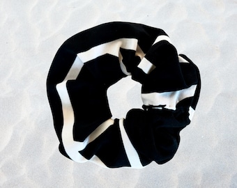 Orca Stripes Upcycled Scrunchie | Eco Friendly Hair Accessory Made from Reclaimed Fabric | Sustainable Ocean Inspired Design