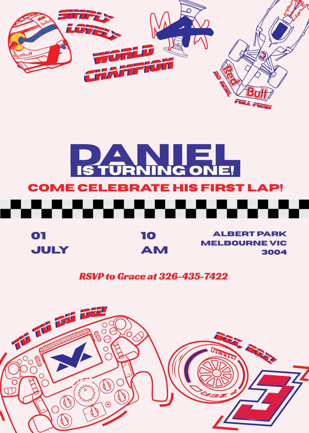 Customizable F1 Birthday Invitation Template | Red Bull Racing, Max ...