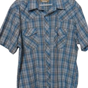 Wrangler Pearl Snap Shirt Sz XL Herren Blau Karo Cowboy Western Rodeo Farm Sommer