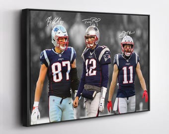 New England Patriots Tom Brady Rob Gronkowski Julian Edelman Canvas Wall Art NFL Legends Football Poster GOAT Sports Decor Man Cave Gift Art