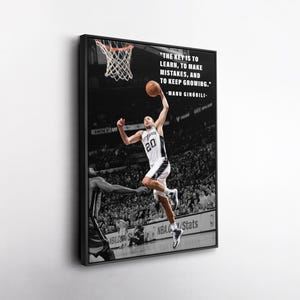 Manu Ginóbili San Antonio Spurs Canvas Print Motivational Quote Wall Art Basketball Legend Decor Man Cave Gift Sports Fan Artwork