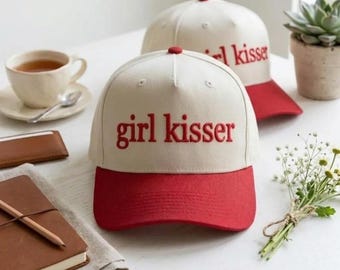 Embroidered Girl Kisser Trucker Hat, Two-Tone Cotton Cap Gift Lesbian Pride Hat
