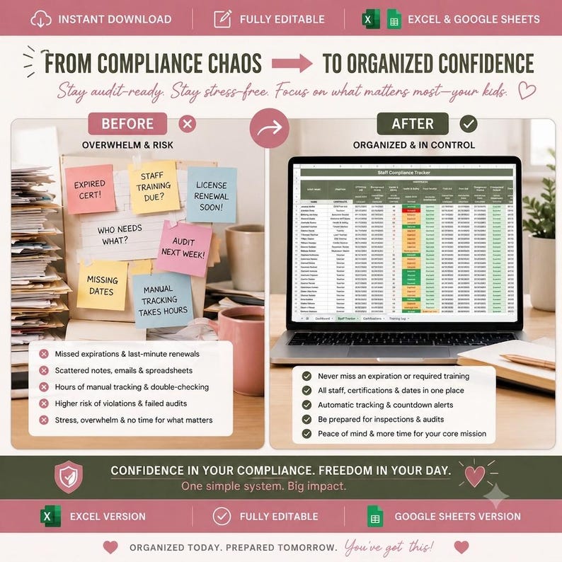 Childcare Compliance Tracker | Staff Certification & Training Log | CPR SIDS Licensing Tracker | Excel AND Google Sheets image 6