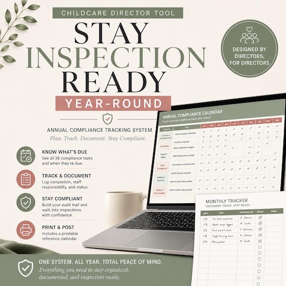 Childcare Annual Compliance Calendar | Director Licensing Tracker | Excel + Printable PDF | Daycare Compliance System