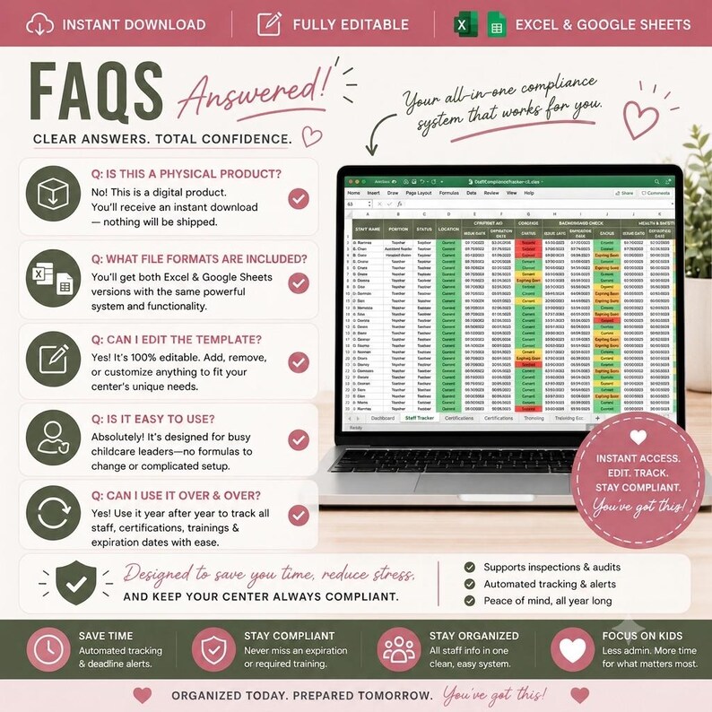 Childcare Compliance Tracker | Staff Certification & Training Log | CPR SIDS Licensing Tracker | Excel AND Google Sheets image 7