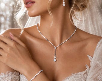 Luxury Gold Bridal Jewelry Set, Sparkling Crystal Necklace Earrings & Bracelet, Elegant Wedding Jewelry for Bride